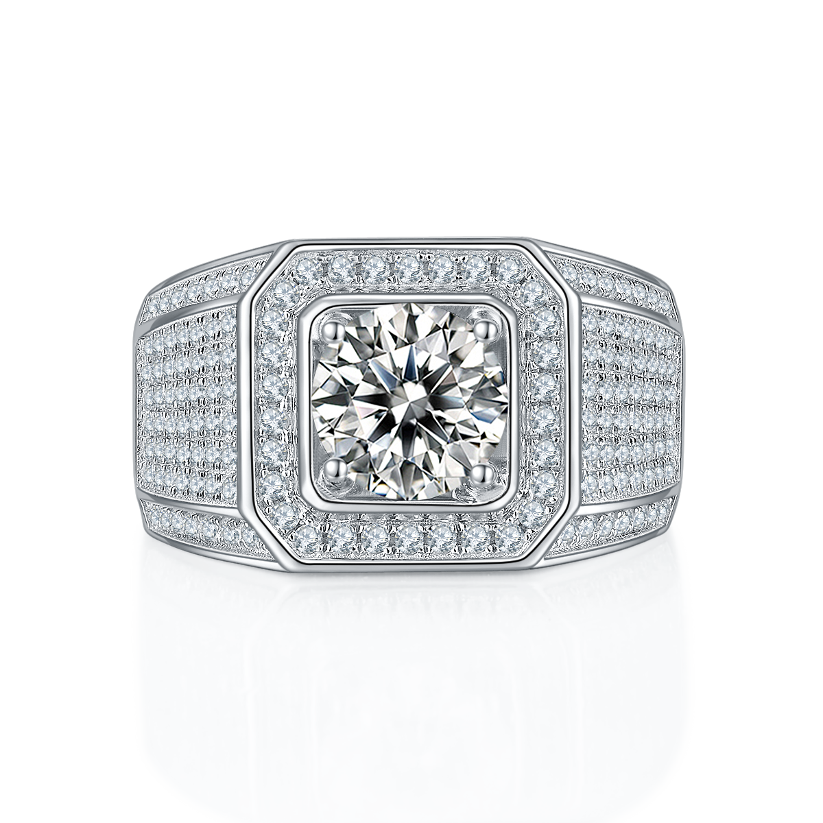 Dai Jun S925 Silver Plated Platinum Moissanite Diamond Men's Ring 2 Carat D-Class